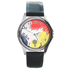 Red White Blue Retro Background, Retro Abstraction, Colored Retro Background Round Metal Watch by nateshop