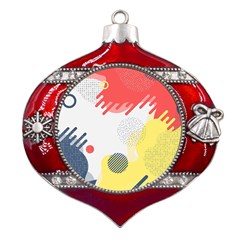 Red White Blue Retro Background, Retro Abstraction, Colored Retro Background Metal Snowflake And Bell Red Ornament by nateshop