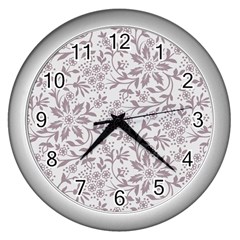 Retro Floral Texture, Beige Floral Retro Background, Vintage Texture Wall Clock (silver) by nateshop