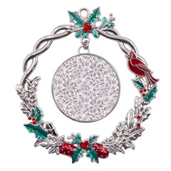 Retro Floral Texture, Beige Floral Retro Background, Vintage Texture Metal X mas Wreath Holly Leaf Ornament by nateshop