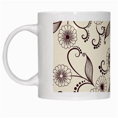 Retro Floral Texture, Light Brown Retro Background White Mug by nateshop