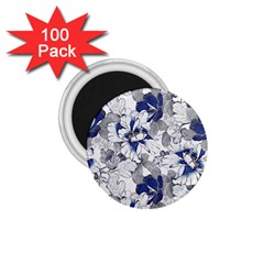 Retro Texture With Blue Flowers, Floral Retro Background, Floral Vintage Texture, White Background W 1.75  Magnets (100 pack) 