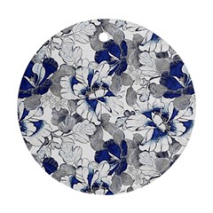 Retro Texture With Blue Flowers, Floral Retro Background, Floral Vintage Texture, White Background W Ornament (round) by nateshop