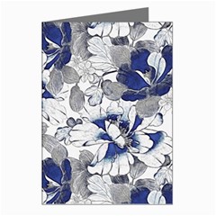 Retro Texture With Blue Flowers, Floral Retro Background, Floral Vintage Texture, White Background W Greeting Cards (Pkg of 8)