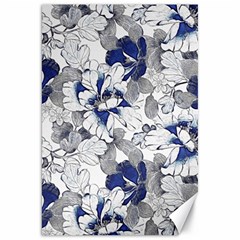 Retro Texture With Blue Flowers, Floral Retro Background, Floral Vintage Texture, White Background W Canvas 20  x 30 