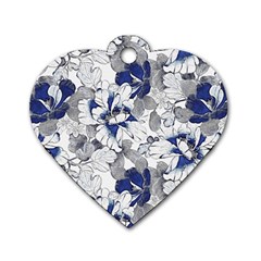 Retro Texture With Blue Flowers, Floral Retro Background, Floral Vintage Texture, White Background W Dog Tag Heart (One Side)