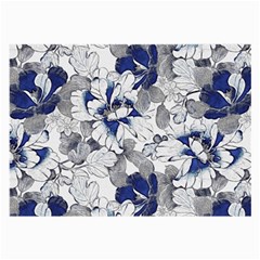 Retro Texture With Blue Flowers, Floral Retro Background, Floral Vintage Texture, White Background W Large Glasses Cloth