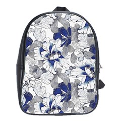 Retro Texture With Blue Flowers, Floral Retro Background, Floral Vintage Texture, White Background W School Bag (Large)