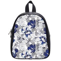 Retro Texture With Blue Flowers, Floral Retro Background, Floral Vintage Texture, White Background W School Bag (Small)