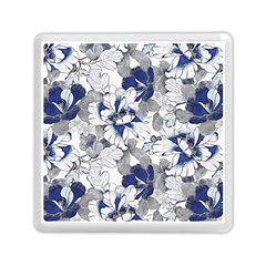 Retro Texture With Blue Flowers, Floral Retro Background, Floral Vintage Texture, White Background W Memory Card Reader (Square)