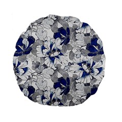 Retro Texture With Blue Flowers, Floral Retro Background, Floral Vintage Texture, White Background W Standard 15  Premium Flano Round Cushions