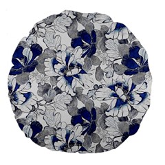 Retro Texture With Blue Flowers, Floral Retro Background, Floral Vintage Texture, White Background W Large 18  Premium Flano Round Cushions