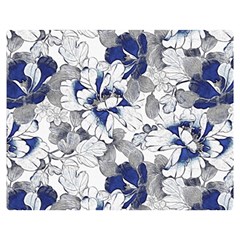 Retro Texture With Blue Flowers, Floral Retro Background, Floral Vintage Texture, White Background W Two Sides Premium Plush Fleece Blanket (Medium)