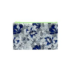 Retro Texture With Blue Flowers, Floral Retro Background, Floral Vintage Texture, White Background W Cosmetic Bag (XS)