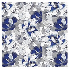 Retro Texture With Blue Flowers, Floral Retro Background, Floral Vintage Texture, White Background W Wooden Puzzle Square