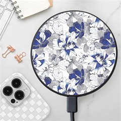 Retro Texture With Blue Flowers, Floral Retro Background, Floral Vintage Texture, White Background W Wireless Fast Charger(Black)