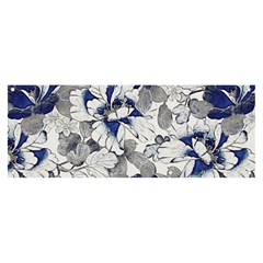 Retro Texture With Blue Flowers, Floral Retro Background, Floral Vintage Texture, White Background W Banner and Sign 8  x 3 