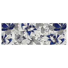 Retro Texture With Blue Flowers, Floral Retro Background, Floral Vintage Texture, White Background W Banner and Sign 12  x 4 