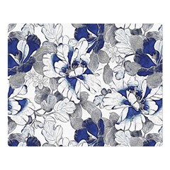 Retro Texture With Blue Flowers, Floral Retro Background, Floral Vintage Texture, White Background W Premium Plush Fleece Blanket (Large)