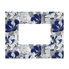 Retro Texture With Blue Flowers, Floral Retro Background, Floral Vintage Texture, White Background W White Tabletop Photo Frame 4 x6 