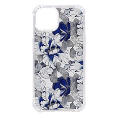 Retro Texture With Blue Flowers, Floral Retro Background, Floral Vintage Texture, White Background W iPhone 14 TPU UV Print Case