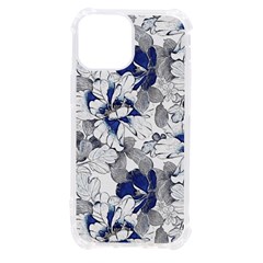Retro Texture With Blue Flowers, Floral Retro Background, Floral Vintage Texture, White Background W iPhone 13 mini TPU UV Print Case
