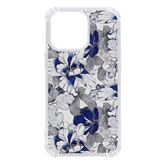 Retro Texture With Blue Flowers, Floral Retro Background, Floral Vintage Texture, White Background W iPhone 13 Pro TPU UV Print Case