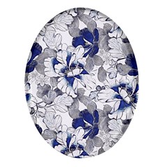 Retro Texture With Blue Flowers, Floral Retro Background, Floral Vintage Texture, White Background W Oval Glass Fridge Magnet (4 pack)