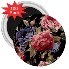 Retro Texture With Flowers, Black Background With Flowers 3  Magnets (100 Pack) by nateshop