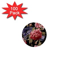 Retro Texture With Flowers, Black Background With Flowers 1  Mini Buttons (100 Pack)  by nateshop