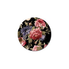 Retro Texture With Flowers, Black Background With Flowers Golf Ball Marker (10 Pack) by nateshop
