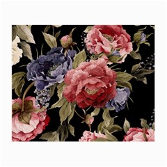 Retro Texture With Flowers, Black Background With Flowers Small Glasses Cloth (2 Sides) by nateshop