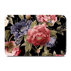 Retro Texture With Flowers, Black Background With Flowers Plate Mats by nateshop