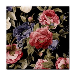 Retro Texture With Flowers, Black Background With Flowers Face Towel by nateshop