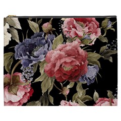 Retro Texture With Flowers, Black Background With Flowers Cosmetic Bag (xxxl) by nateshop