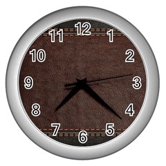 Black Leather Texture Leather Textures, Brown Leather Line Wall Clock (silver) by nateshop