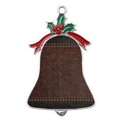 Black Leather Texture Leather Textures, Brown Leather Line Metal Holly Leaf Bell Ornament by nateshop