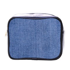 Blue Denim Texture Macro, Blue Denim Background, Jeans Background, Jeans Textures, Fabric Background Mini Toiletries Bag (one Side) by nateshop