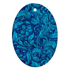 Blue Floral Pattern Texture, Floral Ornaments Texture Ornament (oval) by nateshop