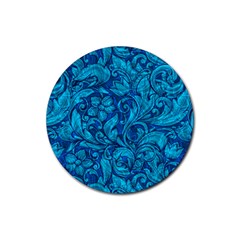 Blue Floral Pattern Texture, Floral Ornaments Texture Rubber Round Coaster (4 Pack) by nateshop