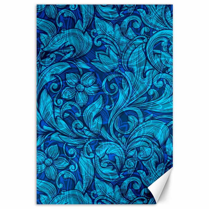 Blue Floral Pattern Texture, Floral Ornaments Texture Canvas 12  x 18 