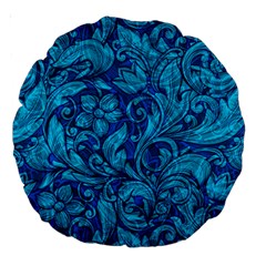 Blue Floral Pattern Texture, Floral Ornaments Texture Large 18  Premium Round Cushions by nateshop