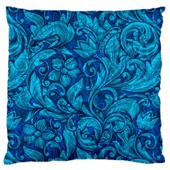 Blue Floral Pattern Texture, Floral Ornaments Texture Large Cushion Case (two Sides) by nateshop