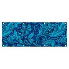 Blue Floral Pattern Texture, Floral Ornaments Texture Banner And Sign 8  X 3 