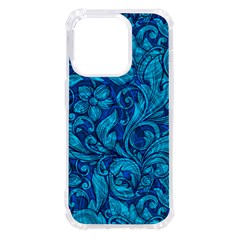 Blue Floral Pattern Texture, Floral Ornaments Texture iPhone 14 Pro TPU UV Print Case