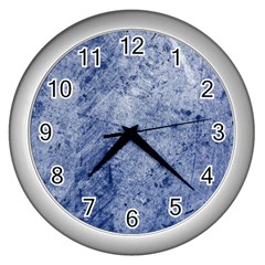 Blue Grunge Texture, Wall Texture, Blue Retro Background Wall Clock (silver) by nateshop