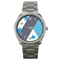 Blue Lines Background, Retro Backgrounds, Blue Sport Metal Watch by nateshop