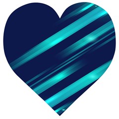 Blue Neon Lines, Blue Background, Abstract Background Wooden Puzzle Heart