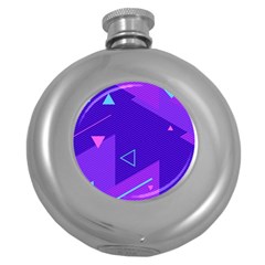 Purple Geometric Abstraction, Purple Neon Background Round Hip Flask (5 Oz) by nateshop