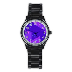 Purple Geometric Abstraction, Purple Neon Background Stainless Steel Round Watch by nateshop